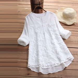 Zanzea white on white floral sheer blouse
